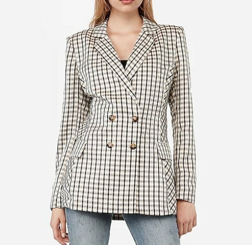 NEW EXPRESS X NEGIN MIRSALEHI MIXED PLAID BOYFRIEND BLAZER JACKET MEDIUM